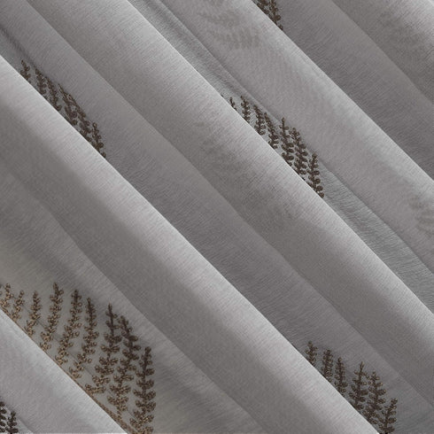 No. 918 Fern Embroidered Fern Sheer Rod Pocket Curtain Panel, 50" x 63", Gold/Gray...