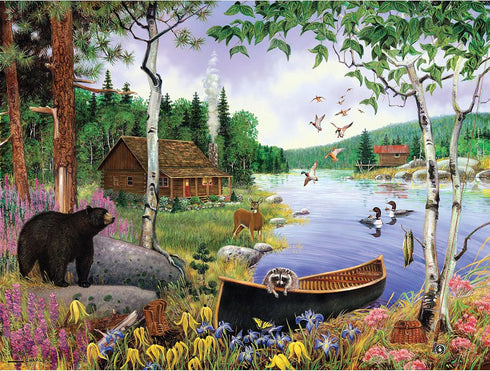 550 Piece Puzzle for Adults Black Bear and Cabin by J. Charles 24X18 Country Life Jigsaw from KI Puzzles (02632-SB)...