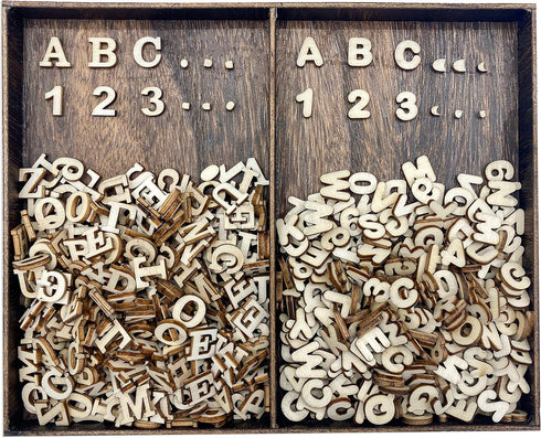 Cregugua 592 Pieces 1/2 Inch Mini Wooden Alphabet Letters and Unfinished Wood Numbers with Rustic Storage Tray for Scrapbooking DIY Crafts Homemad...