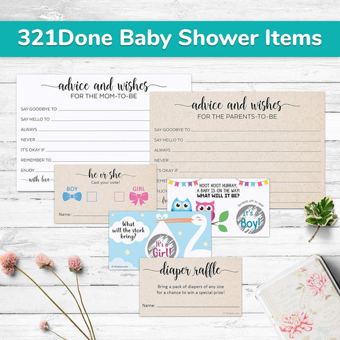 321Done Books for Baby Cards (Set of 50) 3.5 x 2 Baby Shower Insert for Invitations, Business Card Size, Book Instead of Card Request Gift, Small ...