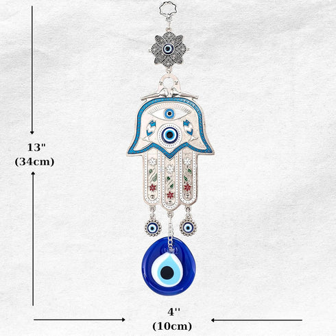 Turkish Blue Hamsa Hand of Mother Fatima Evil Eye Wall Hanging Ornament - Turkish Nazar Bead Amulet – Good Luck Charm Gift -Metal Home Protection ...