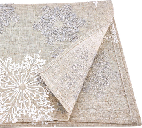 Saro Lifestyle Embroidered Snowflake Table Runner, Natural, 16"x70"...