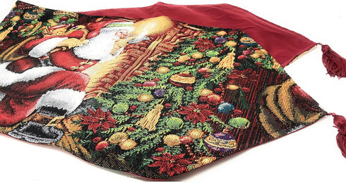 Tache Home Fashion Down The Chimney Santa Claus Christmas Festive Holiday Decorative Tapestry Table Runners, 13x54, red, Green, White, Gold...