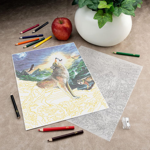 Royal & Langnickel Color Pencil by Number Kit 8.75"X11.75" - Wolf at Night...