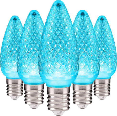 Set of 25 Teal C9 Christmas Lights | Faceted C9 LED Christmas Light Bulbs for Indoor & Outdoor Use | Durable C9 LED Lights | Replacement C9 Bulbs...