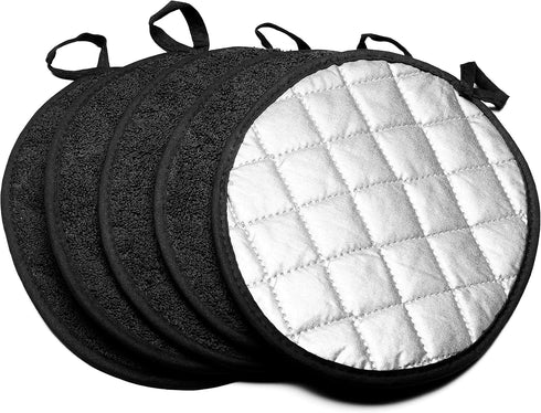 GROBRO7 5Pcs Cotton Quilted Terry Oven Set Kitchen Round Heat Resistant Pot Holder Machine Washable Terry Cloth Potholders Oven Mitts Black Plain ...