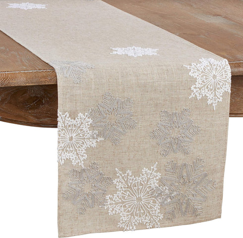 Saro Lifestyle Embroidered Snowflake Table Runner, Natural, 16"x70"...