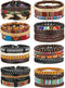 FIBO STEEL 31 Pcs Braided Leather Bracelets for Men Women Wooden Beads Cool Hemp Tribal Wristbands Cuff Punk Multilayered Bracelets...