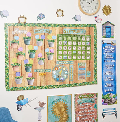Eureka Curiosity Garden Classroom Calendar Bulletin Board Set for Teachers, 97 Pieces...