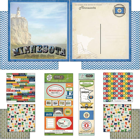 Scrapbook Customs Themed Paper and Stickers Scrapbook Kit, Minnesota Vintage, 12 inch by 12 inch...