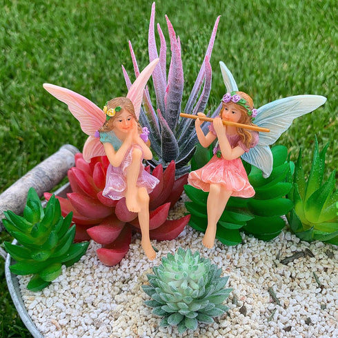 Mood Lab Fairy Garden - Miniature Fairies Figurines - Sitting Girls Set of 2 pcs - for Outdoor or House Decor Statue Kit...