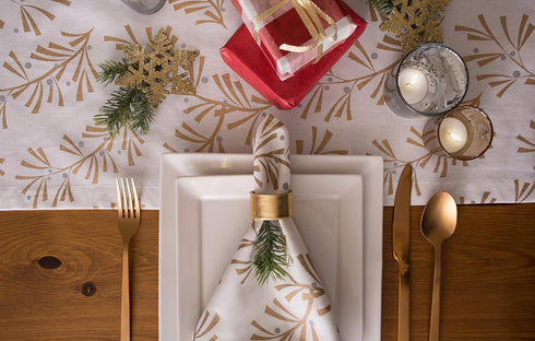 DII Holiday Dining Table Linen Metallic Fabric Kitchen Décor, Christmas Table Runner, 14x108, Gold Holly Leaves...
