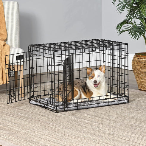 MidWest Homes for Pets Quiet Time Reversible Crate Pan Cover 30' Gray Floral/Fleece...