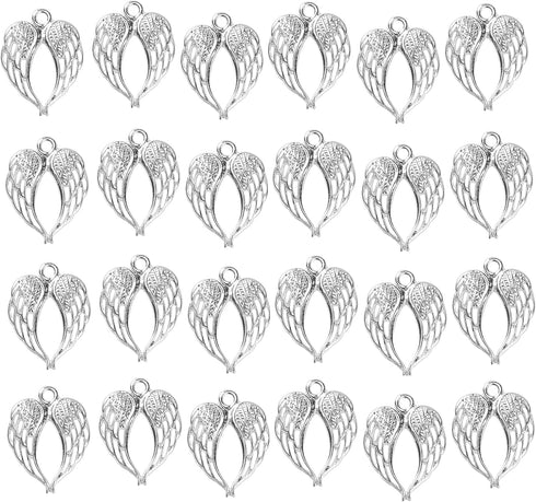 JGFinds Angel Wings Charms - 30 Pack Silver Tone for DIY Jewelry Making Supplies, Small 7/8 Inch Metal Wings for Bracelet, Necklace, Earrings or A...