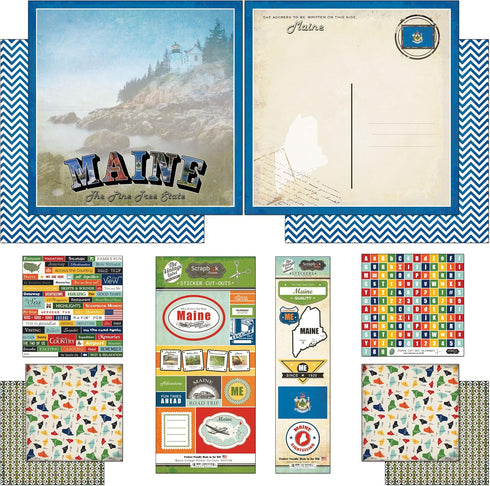 Scrapbook Customs Themed Paper and Stickers Scrapbook Kit, Maine Vintage Blue 12 inch by 12 inch...