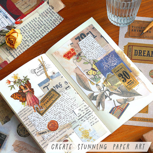 FAYWARE Vintage Washi Stickers for Journaling - Ephemera Book for Journaling with 414 Stickers & 20 Scrapbook Papers. Junk Journal Supplies, Scrap...