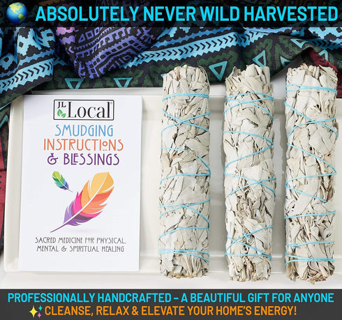 6" 3 Pack White Sage Smudge Sticks | 6-inch Large Wanderlust Smudging Wand Incense Stick for Cleansing, Purifying, Healing, Meditation, Yoga, Bles...