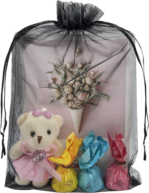 50pcs Sheer Black Organza Gift Bags 8X12 inch Large Mesh Bags Drawstring Jewelry Pouch for Wedding Party Favor Halloween Goodie Candy Treat Bags...