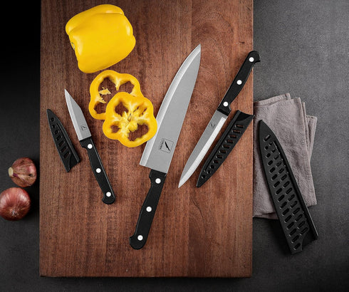 Kitchen Knife, 3-Pcs Knife Set With Sheath, 8 Inch Chef Knife, 4.5 Inch Utility Knife, 4 Inch Paring Chef Knife, Stainless Steel, Black...