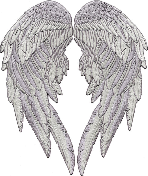 Silver Angel Wing Patches 14” | "Saints & Sinners Guardian Angels Realistic Embroidered Wings and Feathers | Back Patch for Men and Women Iron On ...