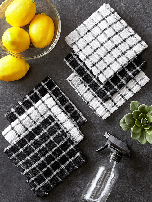 DII Basic Terry Collection Windowpane Dishcloth Set, 12x12, Black, 6 Piece...