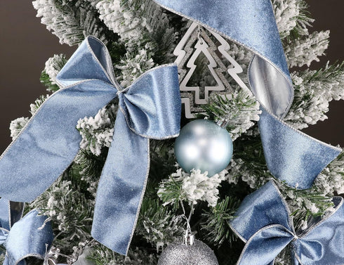 Dusty Blue Velvet Ribbon Wired 2.5" x 10 Yards Blue Christmas Wired Ribbon with Silver Metallic Back Silver Blue Wired Ribbon for Wreaths, Tree To...