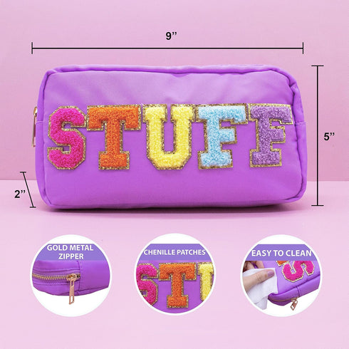 Fablinks Pink Nylon Cosmetic Bag with Chenille Letter Patches...