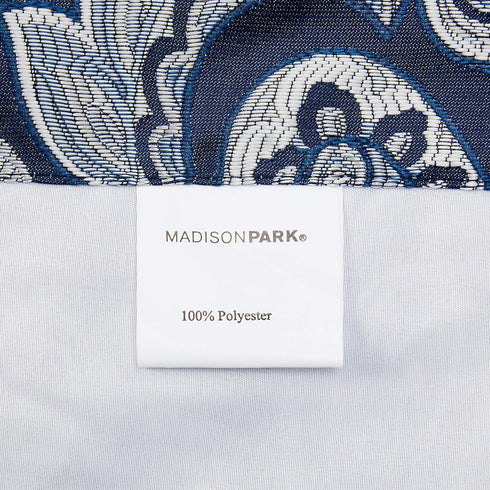 Madison Park Aubrey Faux Silk Paisley Jacquard, Rod Pocket Curtain for Living Room, Kitchen, Bedroom and Dorm, 50 in x 18 in, Navy...