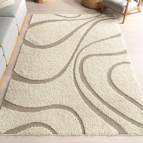 nuLOOM Carolyn Modern Shag Area Rug - 2x3 Accent Shag Rug Transitional Cream/Blue Rugs for Living Room Bedroom Dining Room Nursery Entryway...