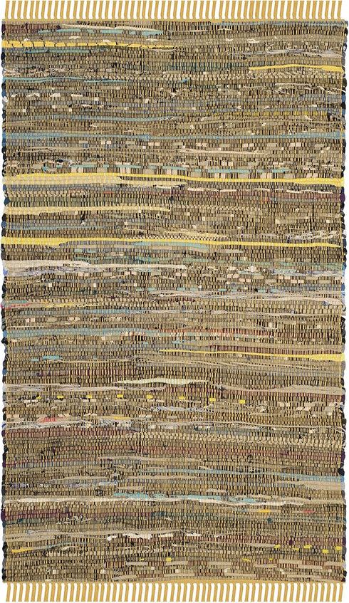 SAFAVIEH Rag Rug Collection Accent Rug - 2'3" x 5', Yellow & Multi, Handmade Boho Stripe Cotton, Ideal for High Traffic Areas in Entryway, Living ...