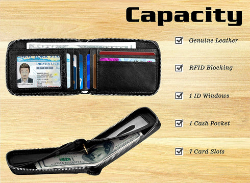 Men's Zipper Wallet Leather Bifold Wallets Slim RFID Blocking Zip Around Credit Card Holder Compact Small Wallet...