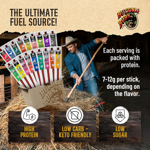 Buffalo Bob's Wild Game Meat Snacks (1oz Stick, 10 Pack) Exotic Variety Assortment Sampler, Gift for Men/Dad, Stocking Stuffer, Adventure Enthusia...
