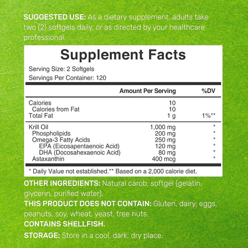 DEAL SUPPLEMENT Antarctic Krill Oil, 1,000mg Per Serving, 240* Softgels – Mercury Free, No Fishy Taste – Rich in Omega-3s, EPA, DHA, Astaxanthin, ...