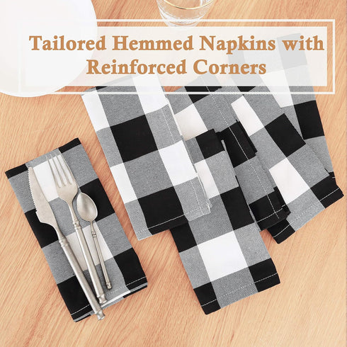 6 Buffalo Check Oversized Napkins (17x17 Inches) for Everyday Place Settings, Rustic Farmhouse Decor, Holidays, Family Dinners and BBQ's (White Bu...