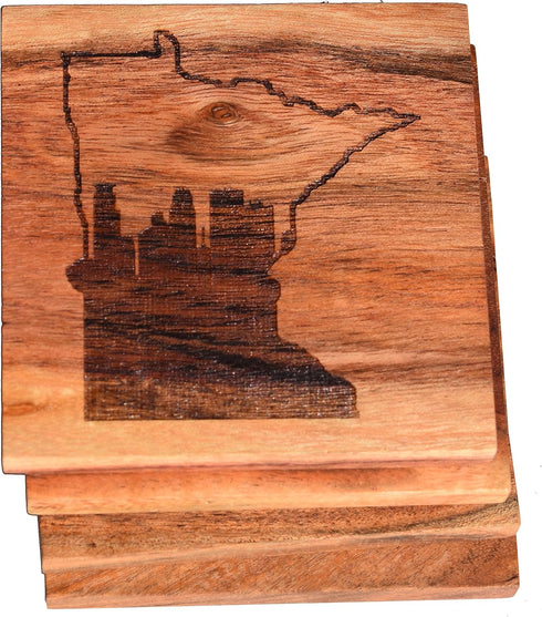 Minneapolis Coasters, Minneapolis Skyline Drink Coasters – Minneapolis Gifts & Souvenirs, Engraved Coasters with Minneapolis Skyline Design – Minn...