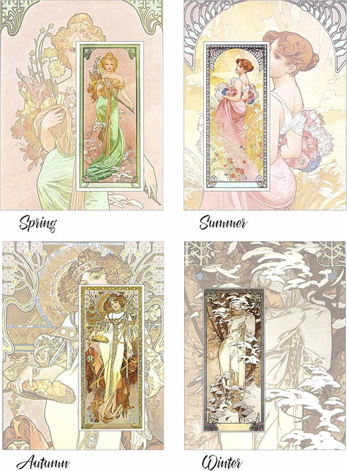 ArtDash Brand Premium Art Nouveau Reproductions: The Four Seasons ~ Set of 4 Easy-to-Frame 8"×10" Prints (AN086) by Alphonse Mucha...