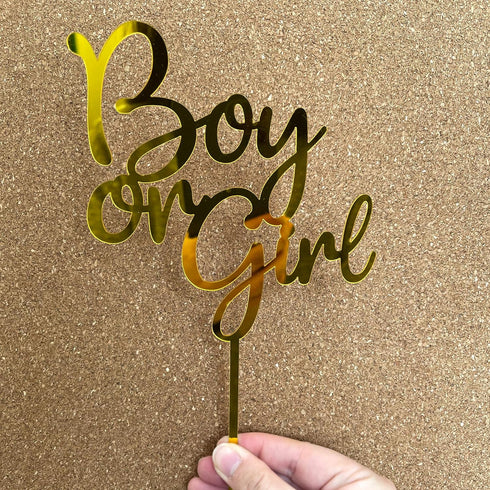 Larger Size Acrylic Mirror Gold Boy or Girl Cake Topper, Gender Reveal Cake Topper, Baby Shower Party Supplies Decoration for Cake Topper, Cake Fl...