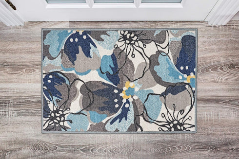 Rugshop Modern Large Floral Non-Slip (Non-Skid) Area Rug 20" X 30" Gray-Blue...