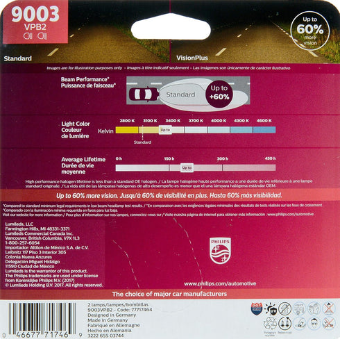 Philips Automotive Lighting 9003 VisionPlus Deluxe Upgrade Automotive Replacement Headlight Bulb, Fits Select High Beam, Low Beam, or Fog Position...