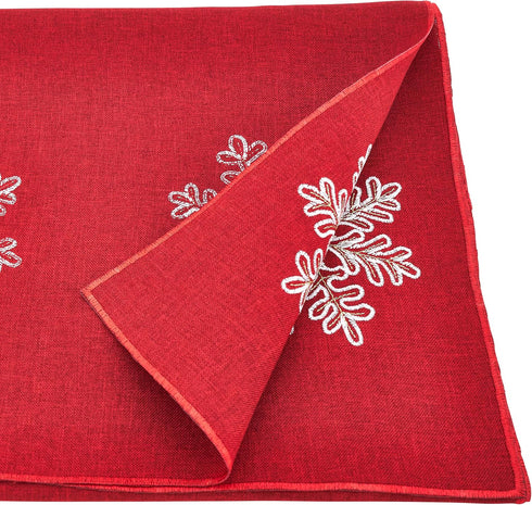 Saro Lifestyle Embroidered Snowflake Design Table Runner, Red, 16"x72"...