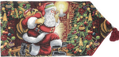 Tache Festive Winter Holiday Christmas Down The Chimney Decorative Tapestry Table Runners, 13 x 90...