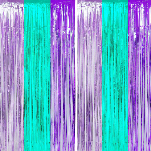 Teal Purple Tinsel Foil Fringe Curtains - Under The Sea Baby Shower Birthday Photo Backdrops Wedding Summer Beach Pool Party Decor Photo Booth Pro...