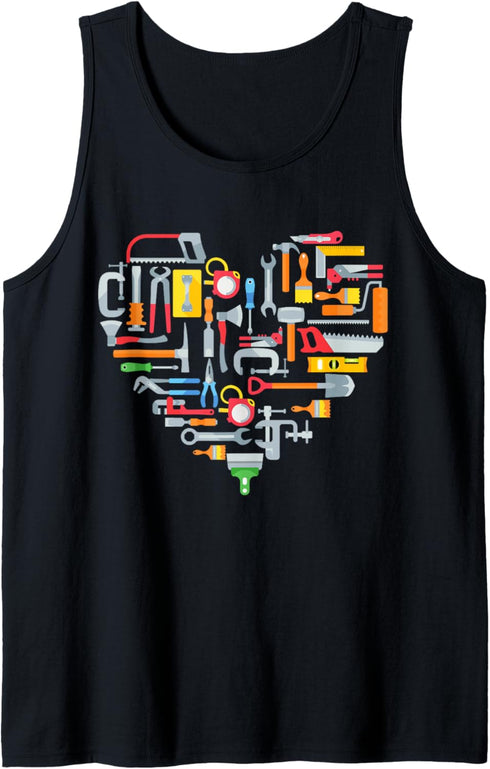 Building Tools Construction Heart Mens Kids Valentines Day Tank Top...