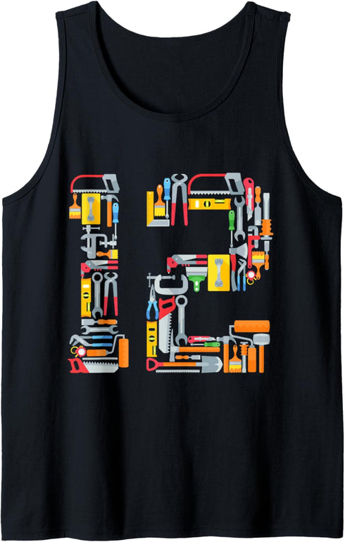 12th Birthday Construction Building Tools Kids 12 Years Old Tank Top...