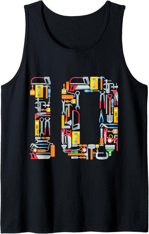 10th Birthday Construction Building Tools Kids 10 Year Old Tank Top...