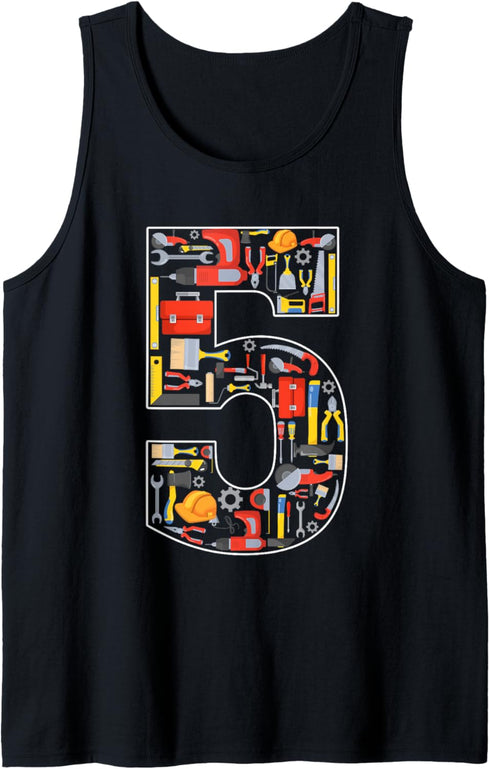5th Birthday Construction Building Tools Kids 5 Year Old Tank Top...