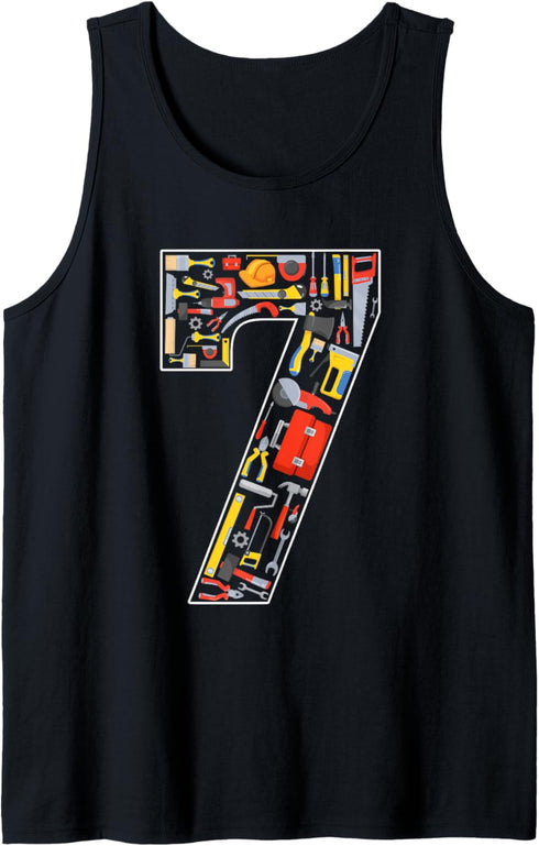 7th Birthday Construction Building Tools Kids 7 Year Old Tank Top...
