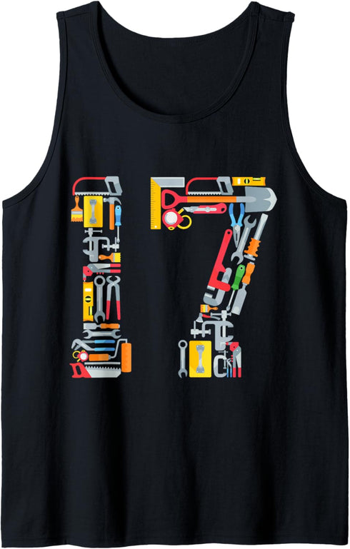 17th Birthday Construction Building Tools Boys 17 Years Old Tank Top...
