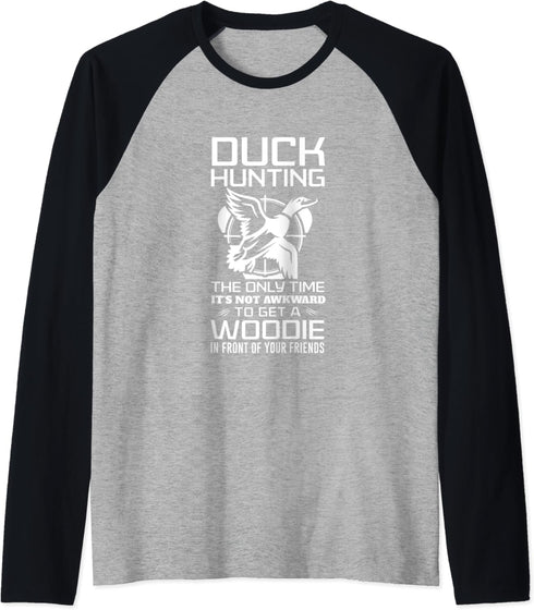 Funny Duck Hunting Woody Decoy Gift Top Raglan Baseball Tee...
