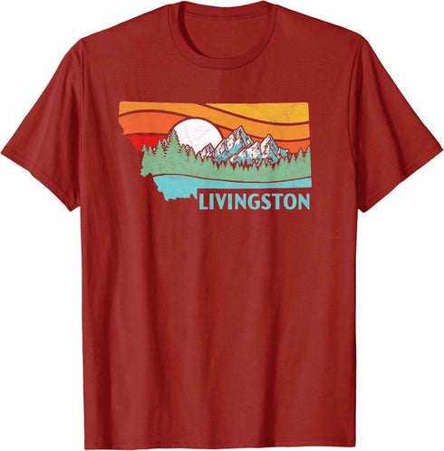 Livingston Montana Outdoors Retro Mountains & Nature Shirt...